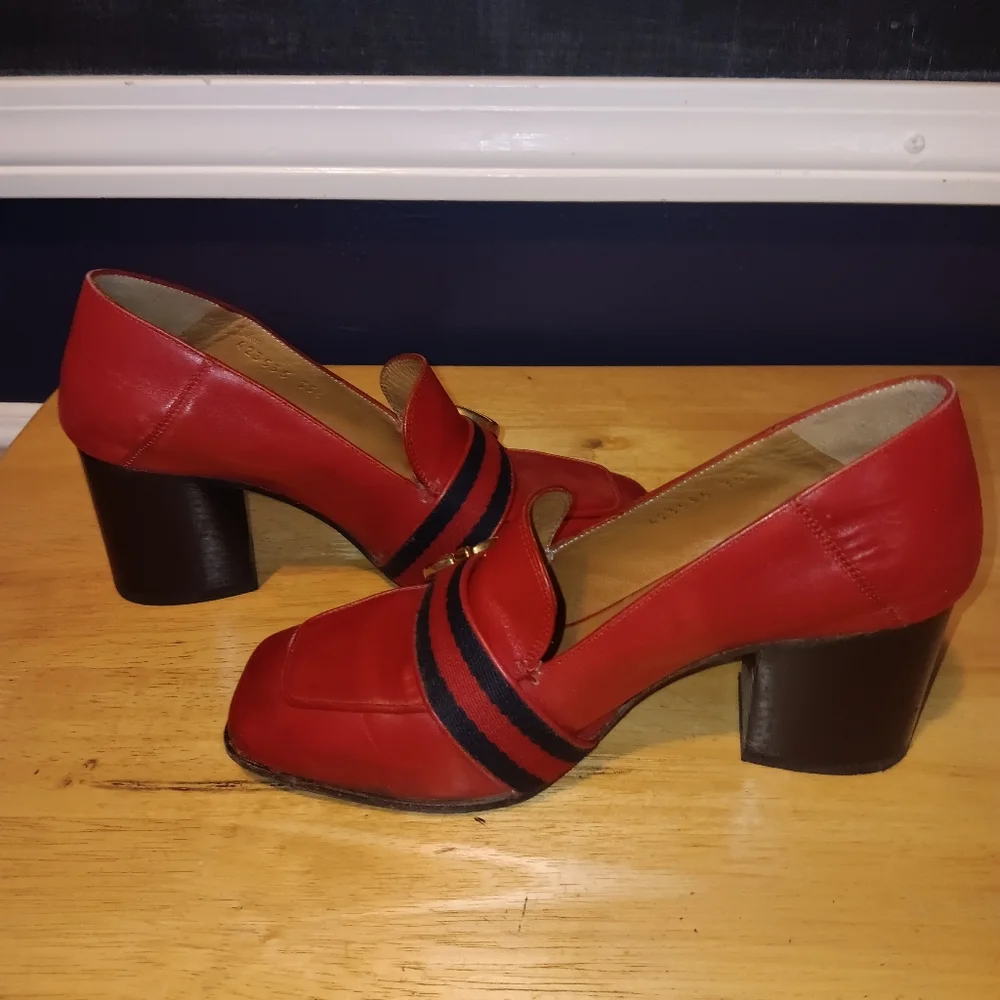 Gucci GG Leather Web Marmont Heels Size 35 1/2 - Picture 3 of 6